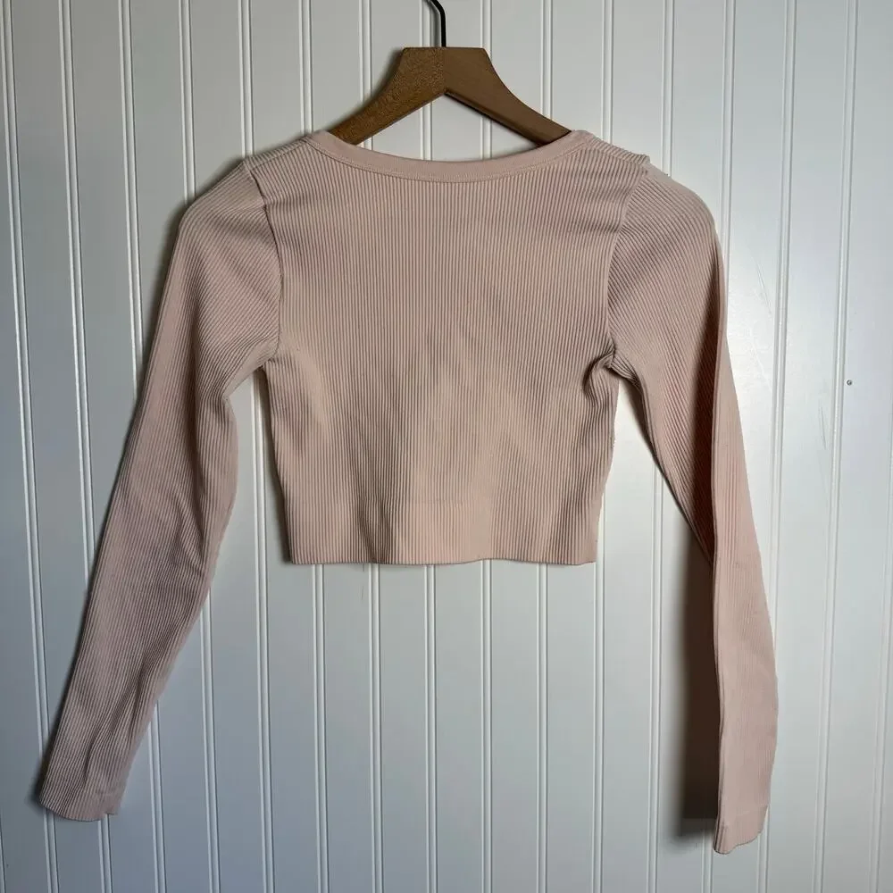 Garage Sonia Seamless Long Sleeve Cropped Top Chalk Pink Women’s Size Medium